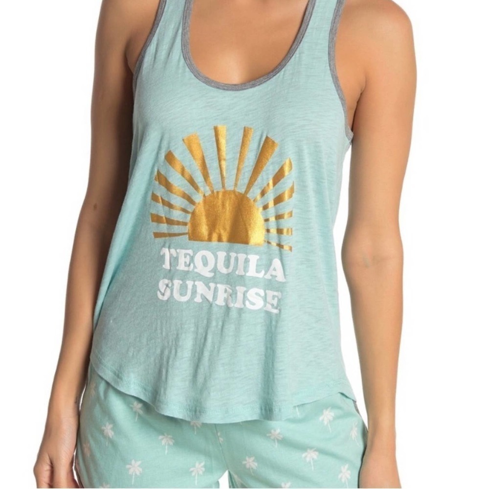 PJ Salvage Women's Tequila Sunrise Racerback Teal Tank Top Size XL NWT